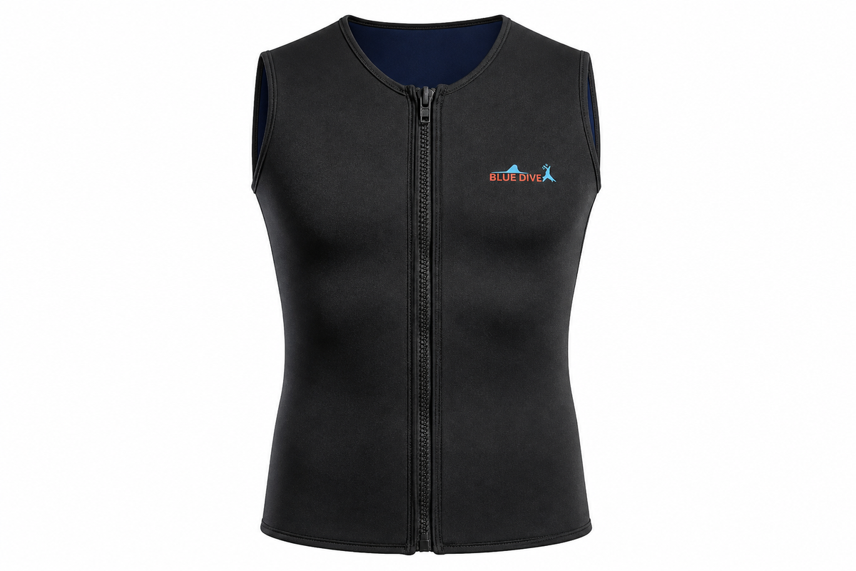 Gilet homme zippé en néoprène noir Blue Dive sans manches pour activités aquatiques