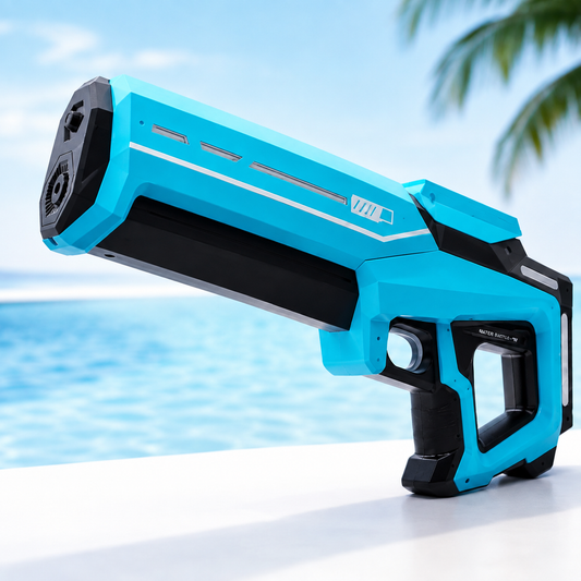 Pistolet à eau électrique bleu rechargeable pour piscine, plage et jeux d’eau