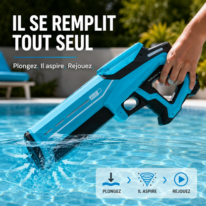 Pistolet à eau électrique bleu avec remplissage automatique par aspiration dans la piscine
